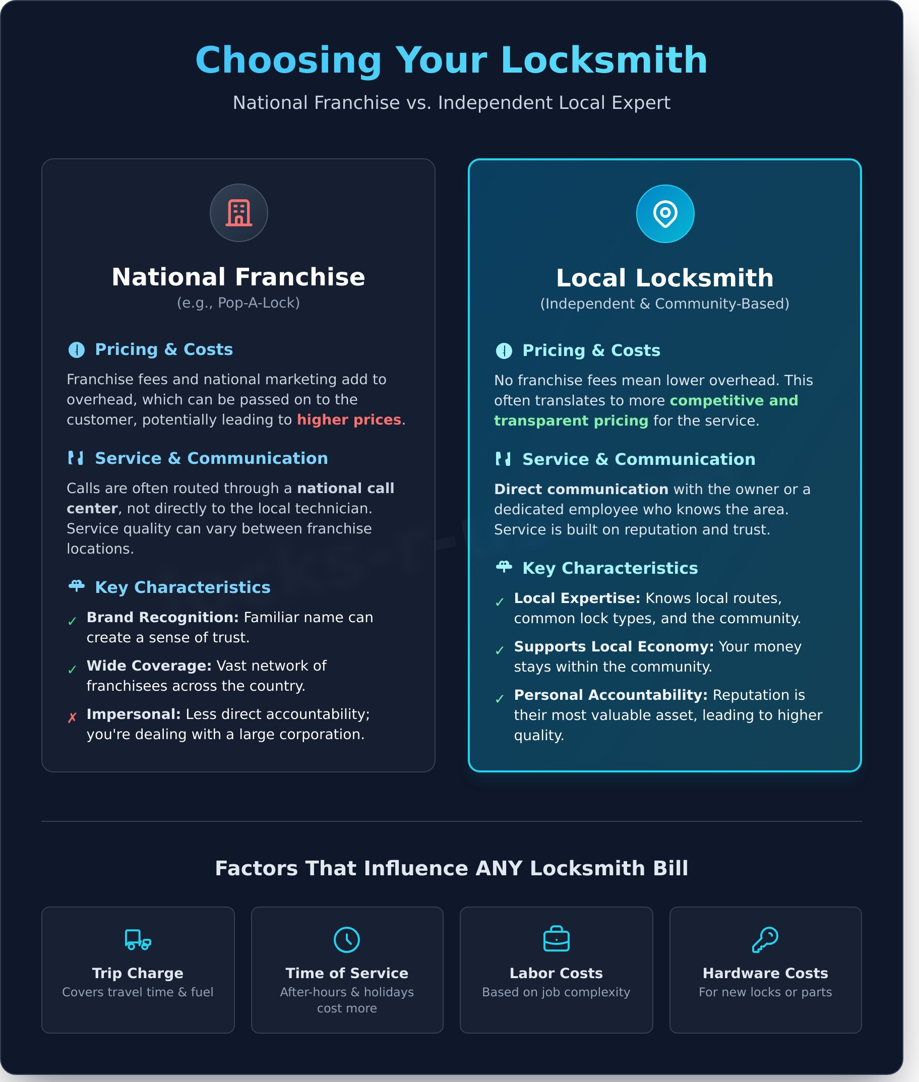 Pop-A-Lock vs. Local Locksmith: A Cost & Service Comparison - Infographic