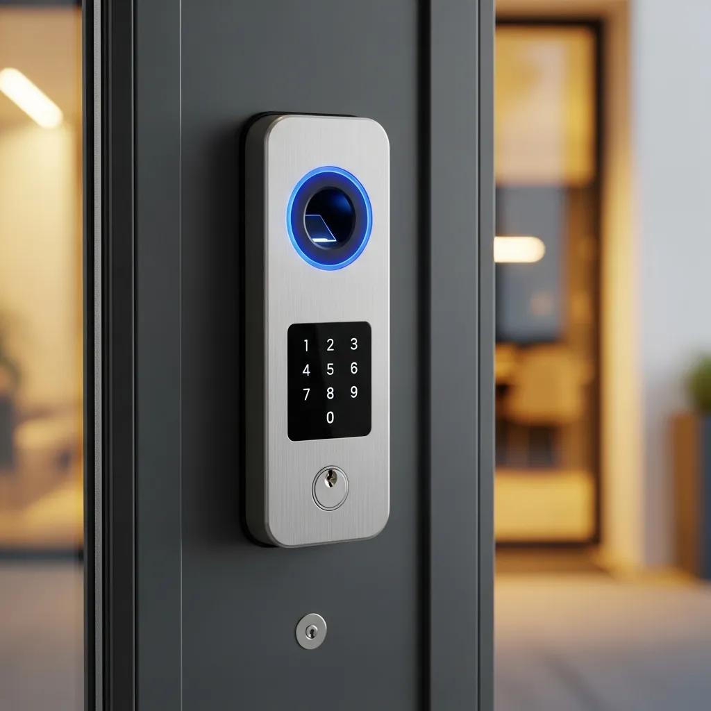 High-security lock on a modern door, emphasizing advanced security features